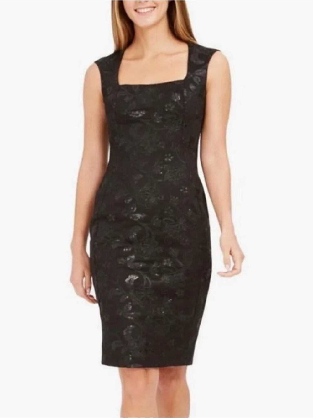 Calvin Klein Black Floral Embroidered Sheath Dress